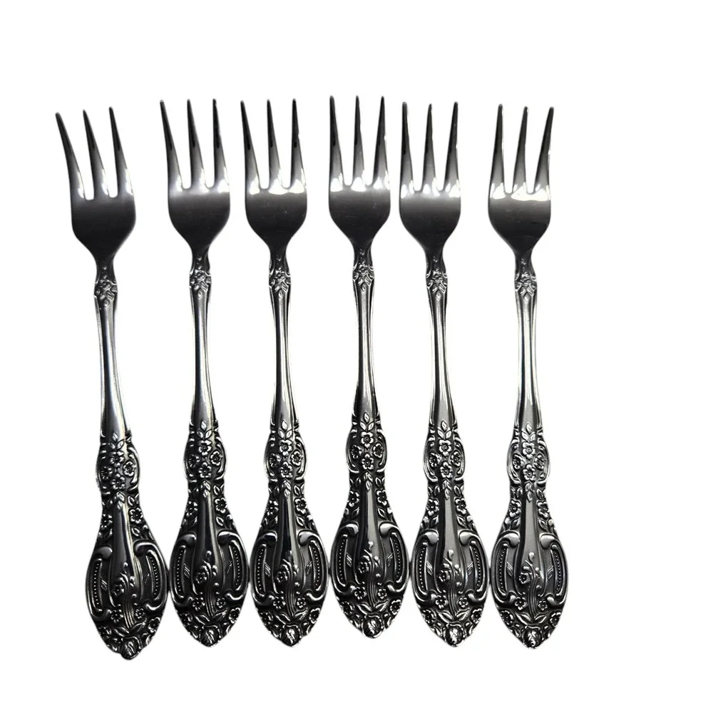 Unknown Maker SPRINGTIME Stainless Japan Flatware 6 Cocktail/Seafood Forks New